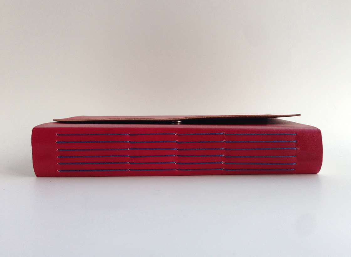Red Leather Journal with Blue Stitching - Image 5
