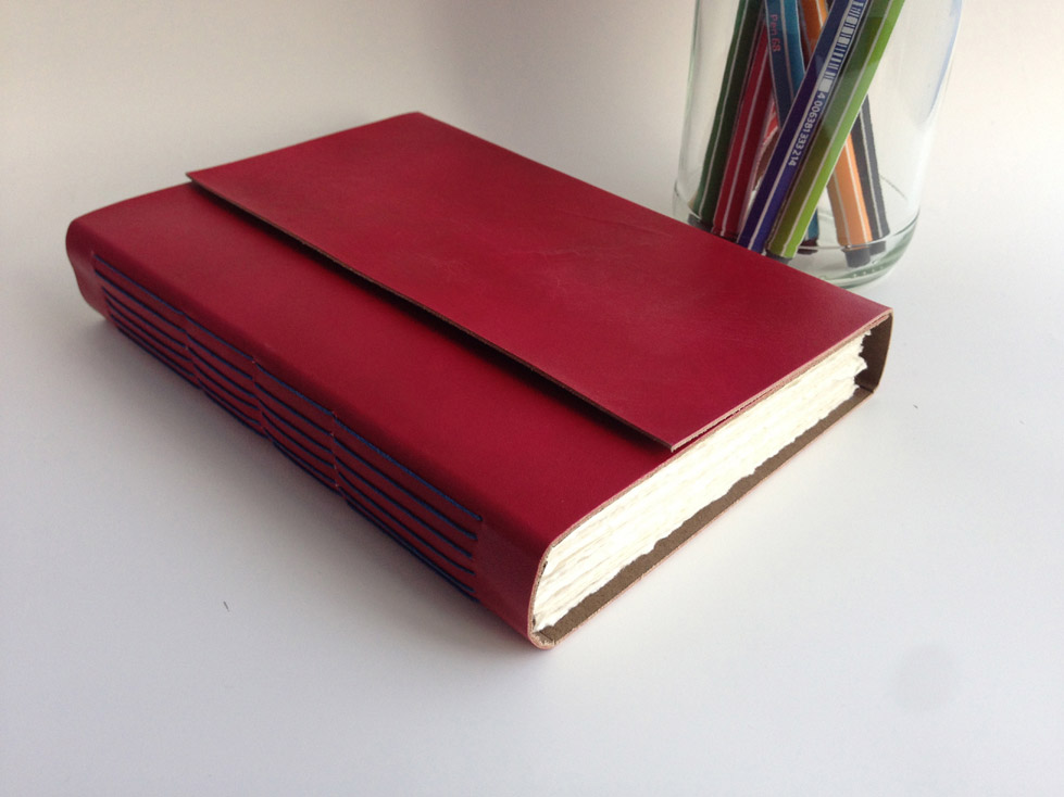 Red Leather Journal with Blue Stitching - Image 3