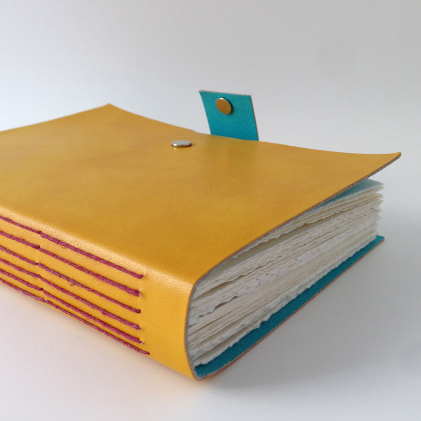 Yellow Leather Journal with Burgundy Stitching - Image 5