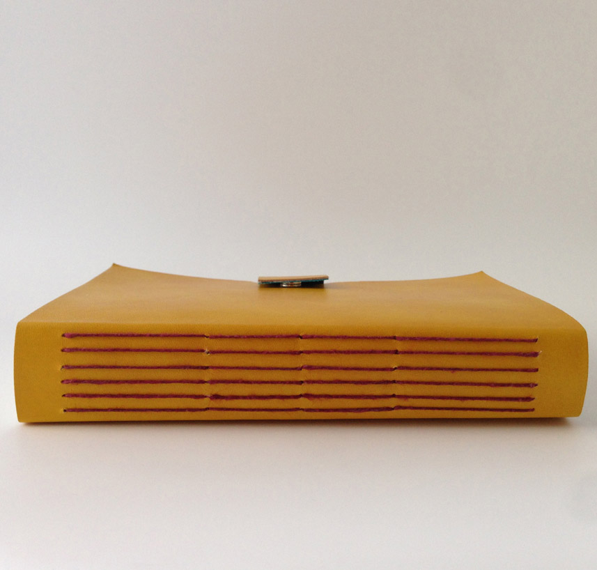 Yellow Leather Journal with Burgundy Stitching