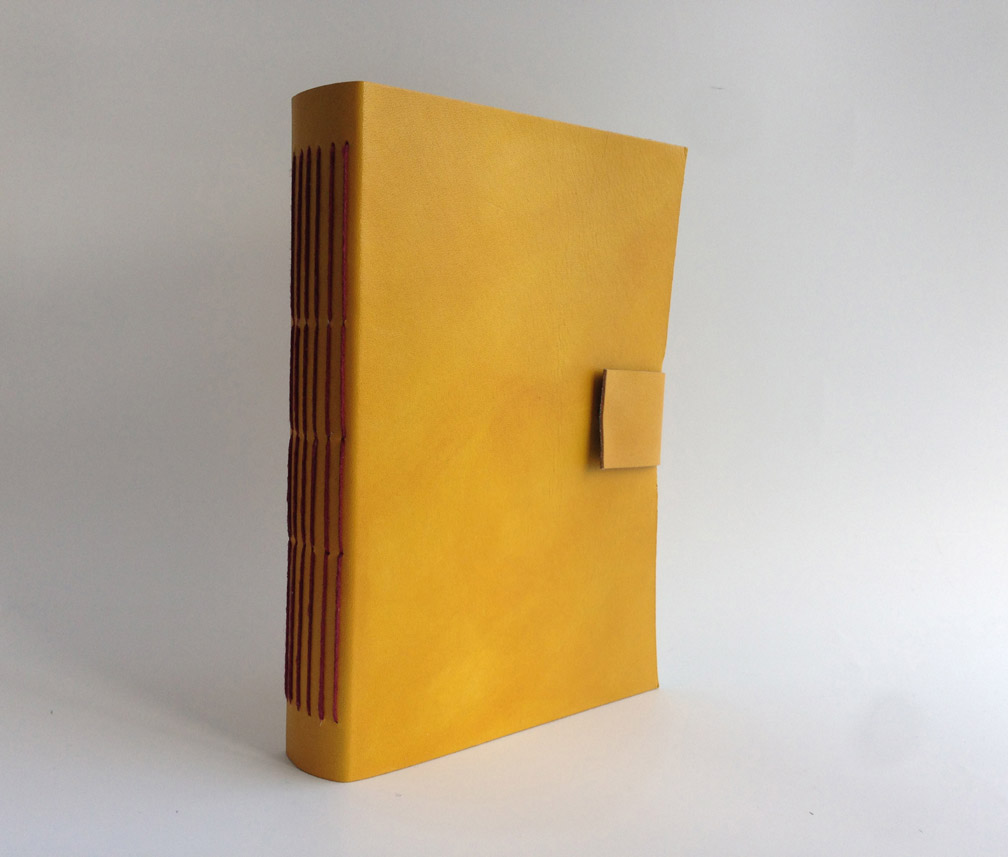 Yellow Leather Journal with Burgundy Stitching - Image 2